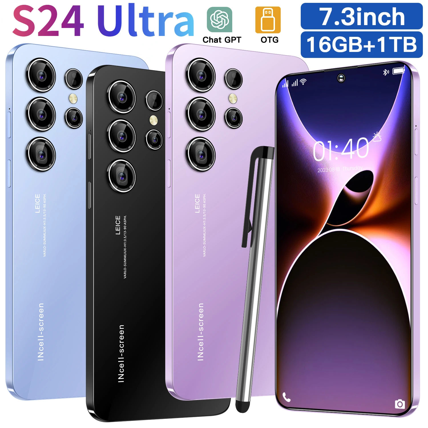 

Original S24 Ultra 7.3 HD Screen SmartPhone 16G+1T 5G Dual Sim Celulares Android Unlocked 108MP 7800mAh NFC Cell Phone Global