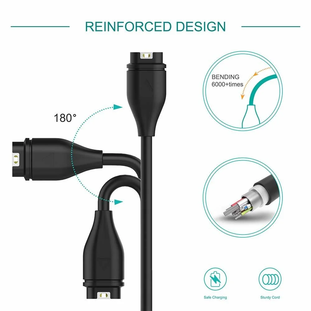 

100cm USB Charging Cable For Garmin Fenix 6 6S 6X 5 5S 5X Forerunner 245 Vivoactive 3 4 4S Venu 2 2S With Dustproof Plug Cover