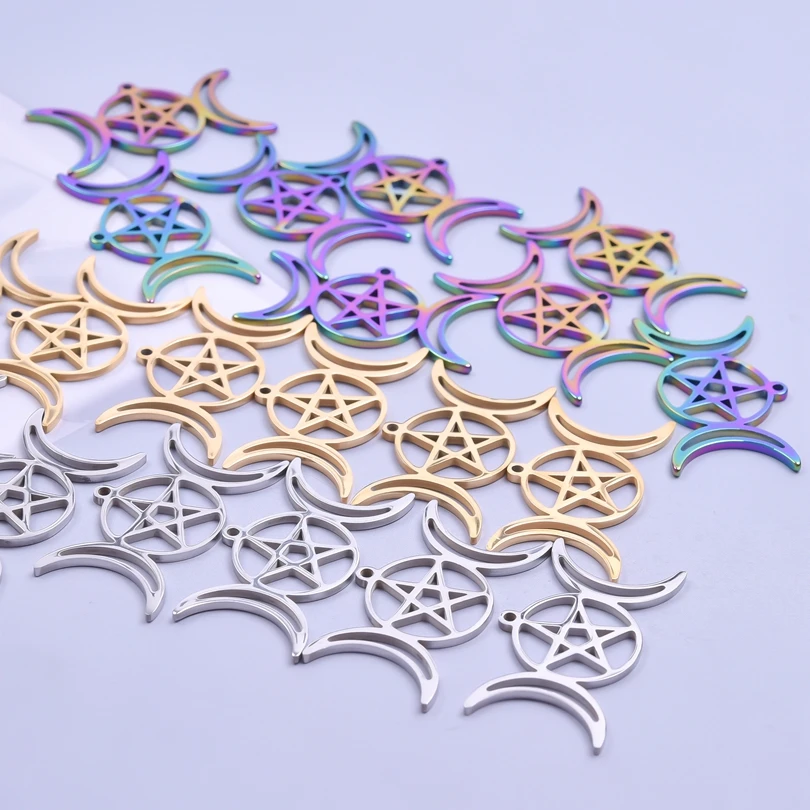 

10pcs/Lot Star Moon Pendant Stainless Steel Charms Earring diy Craft Fashion Necklaces for Woman/Men Jewelry Making Accessories