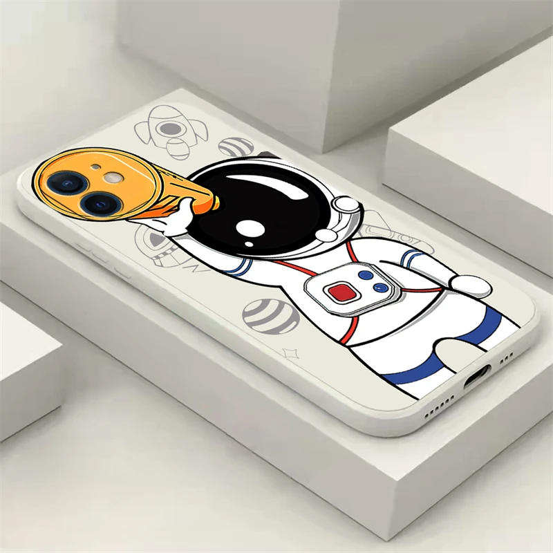 

Cartoon astronaut For Apple iPhone 13 12 11 Pro 13 12 Mini X XR XS Max SE 5 6 6S 7 8 Plus Phone Case Liquid Silicone Soft funda