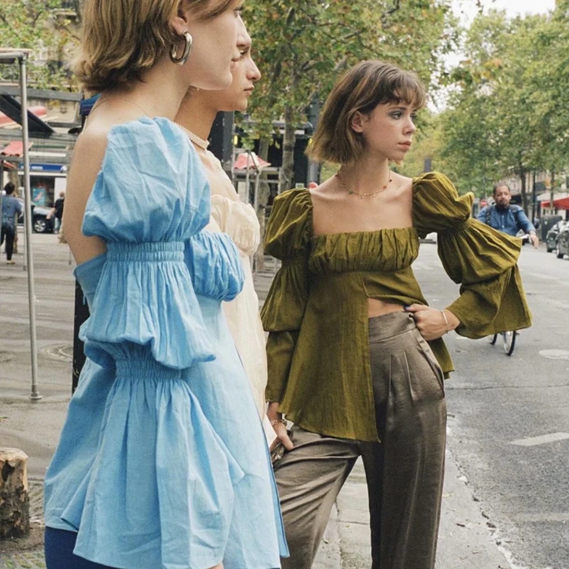 

Новая Винтажная французская нишевая рубашка 2022 с свободными рукавами и квадратным воротником