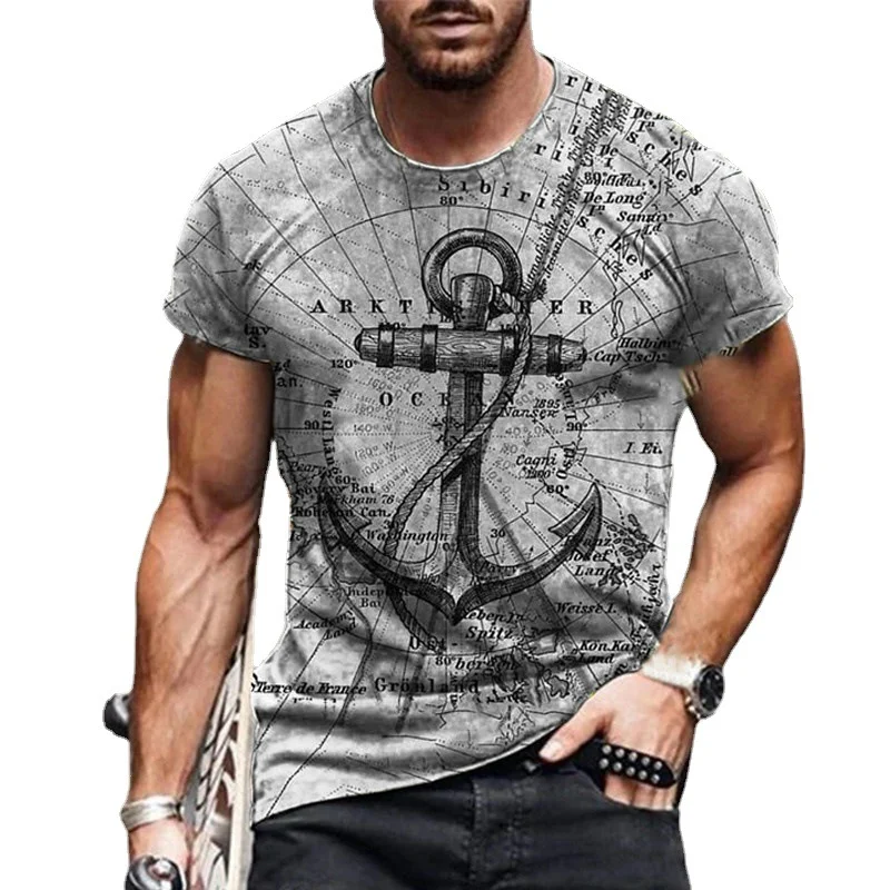 

2022 New Fashion Summer Boat Anchor Print Men's T Shirt O-Neck Short Sleeve Casual Loose T-Shirt Plus Size XXS-6XL Men Oversized