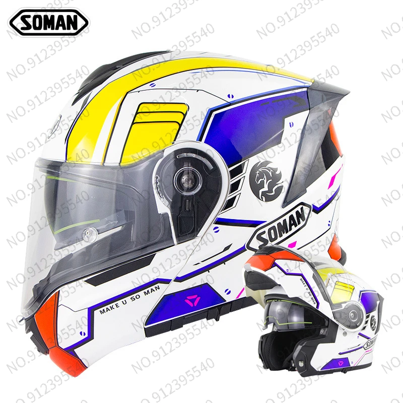 

SOMAN motorcycle helmet racing helmet double lens outdoor riding equipment big head circumference uncovered helmet 965 ECE DOT