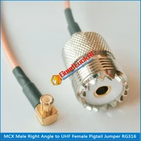 high quality uhf female to mcx male right angle 90 degree plug rf connector rg316 pigtail jumper cable low loss