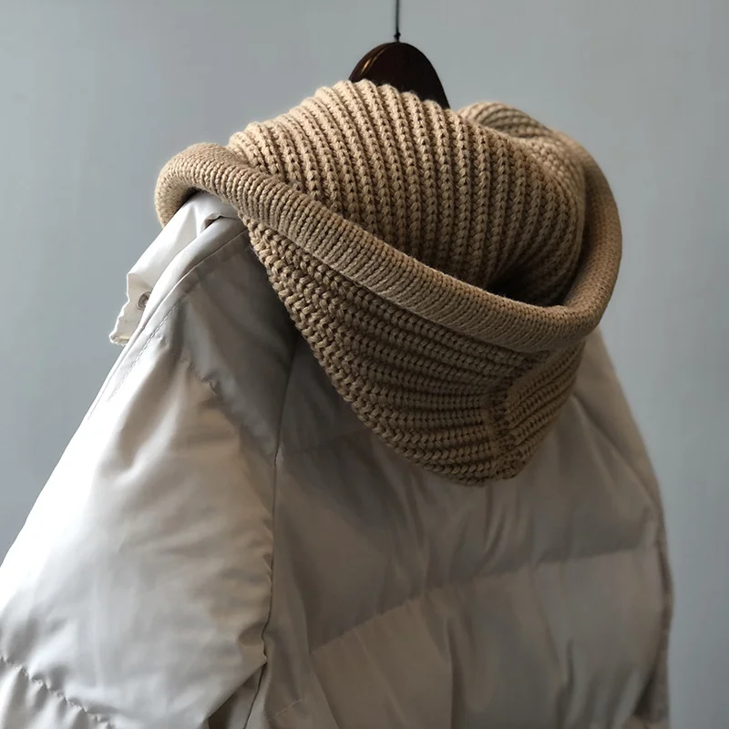 Winter New Cotton Jacket Women's Long Section Jacket Knitted Wool Cap Loose Hundred with Thickened Cotton Jacket Warm Jacket