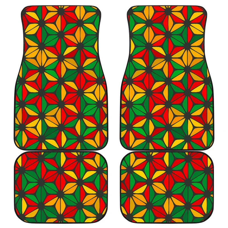 

Geometric Reggae Pattern Print Front and Back Car Floor Mats Heavy Carpet Front and Rear Full Set 4PCs Pack