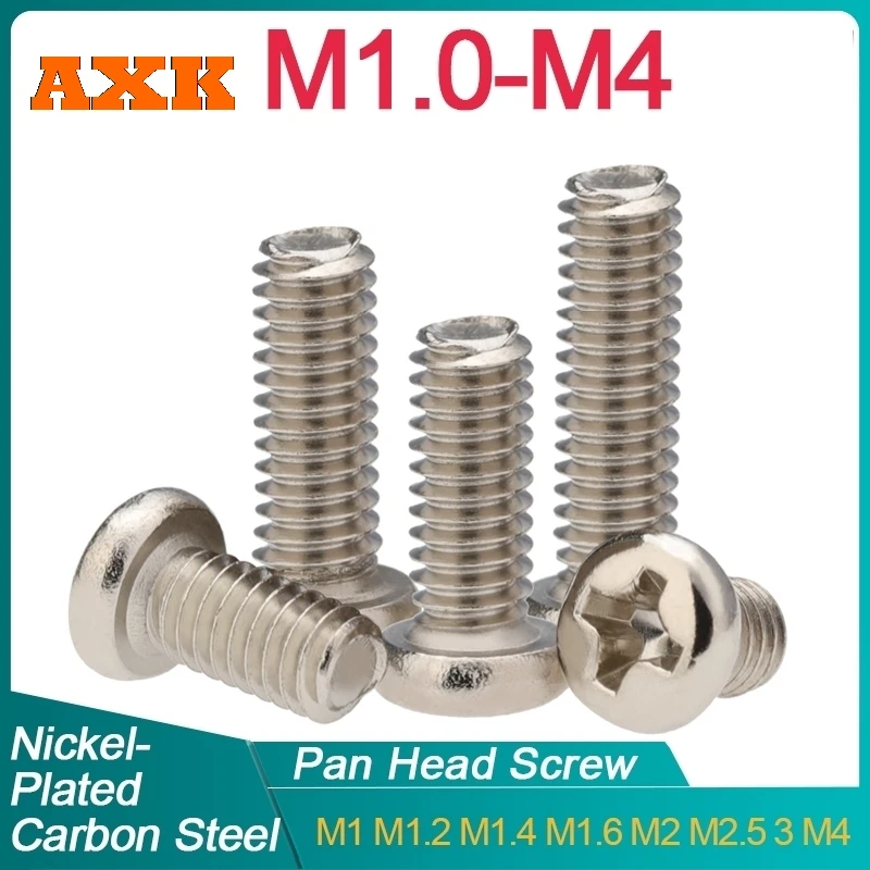 

20-500 шт. M1 M1.2 M1.4 M1.6 m1.7 M2 M2.5 M2.6 M3 M3.5 M4 Никелированный винт из углеродистой стали с крестообразным шлицем и круглой головкой