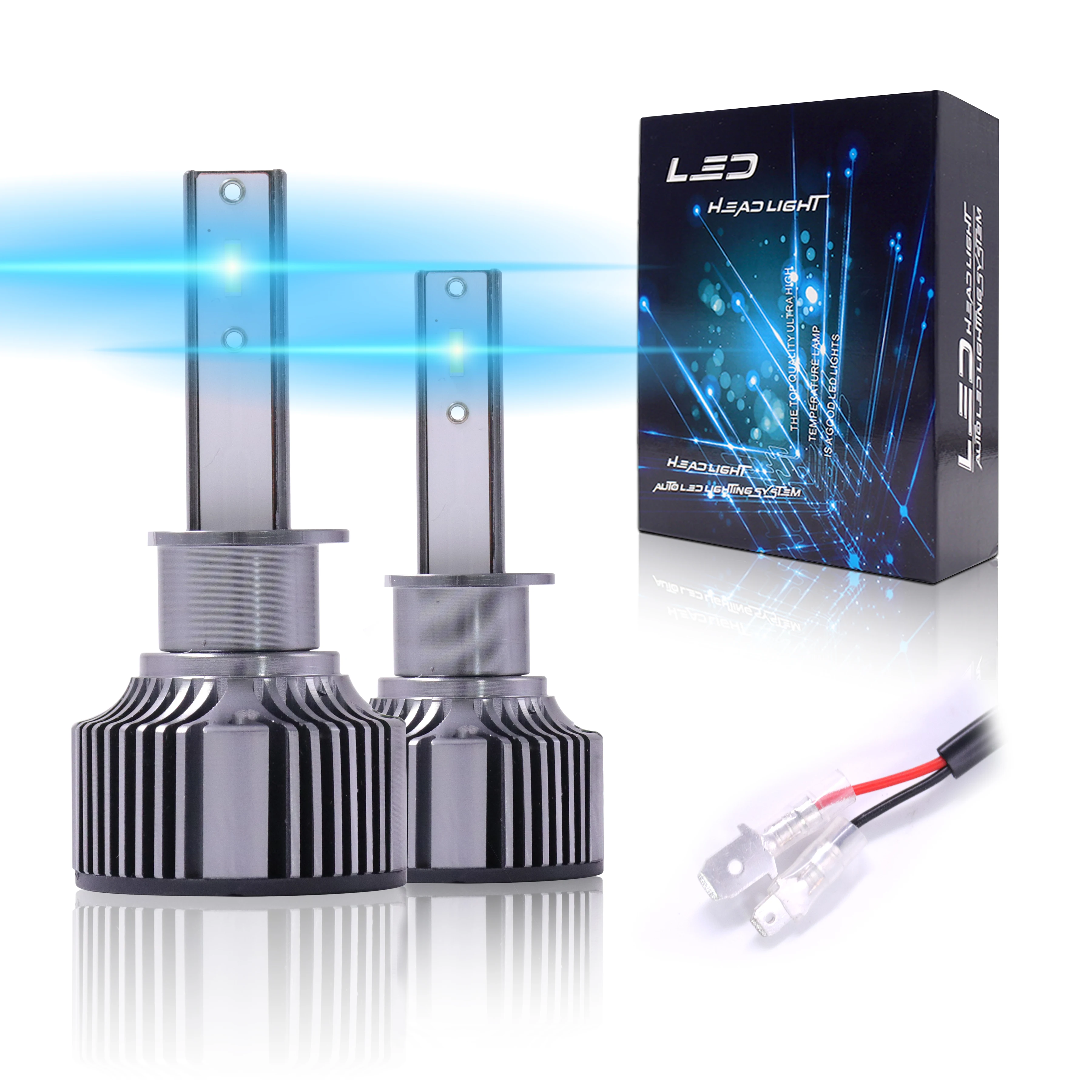 

2 Pack H1 LED Headlights 120W H1 Car Bulbs 6000K-6500K 9-36V Car Headlights Low Beam High Beam