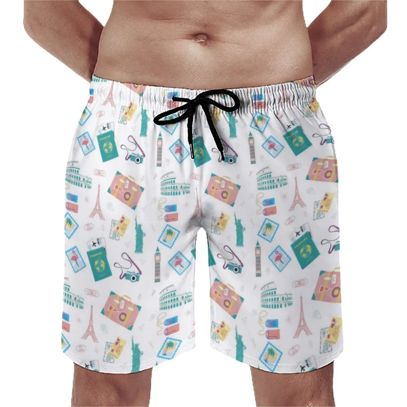 

Travel Vacation Board Shorts Summer Passport Holiday Suitcase Sports Board Short Pants Men Quick Drying Funny Custom Swim Trunks