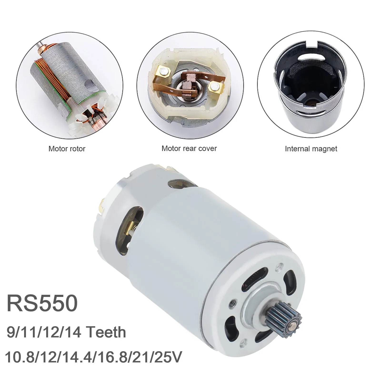 Motor dc com Caixa de Engrenagens de Velocidades e Alto Torque para Furadeira Elétrica Rs550 11 12 14 Dentes 10.8 12 14 10.5 21 25v