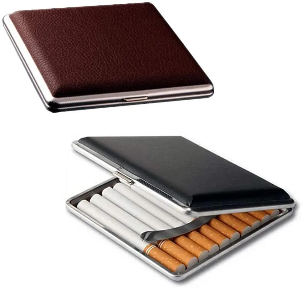 

Gift for Men's Leather Cigarette Box 20 Sticks cigar Case Metal Leather Smoking Accessories Cigarette lady Storage Cover hold