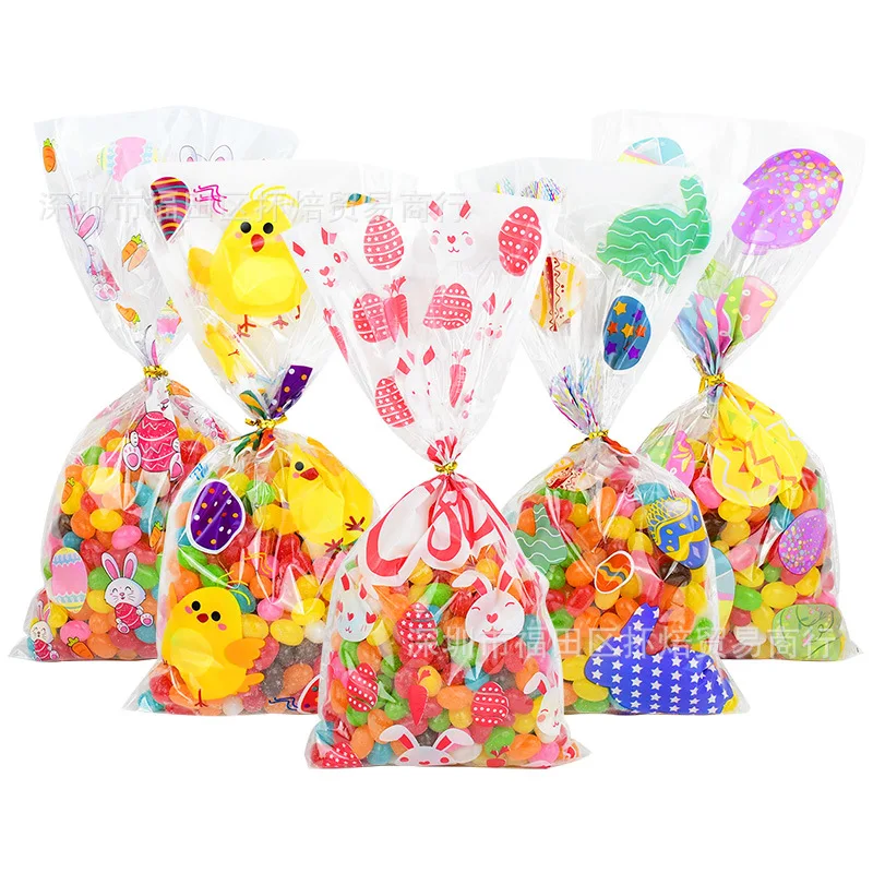 

10pcs Easter Day Candy Bag Cartoon Rabbit Chicken Transparent Candy Package Kids Favor Happy Easter Party Cookies Snack Gift Bag