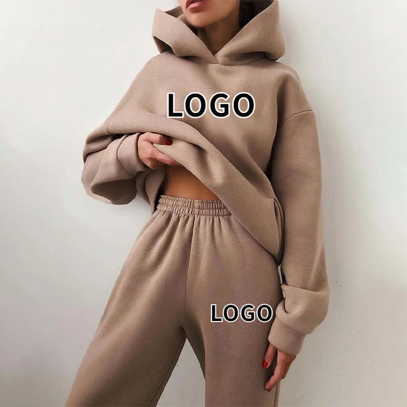 Custom Logo Women Tracksuit Brand Hoodies and Sweatpants 2Piece Set Spring Autumn Hooded Casual Female Sportswear Dropshipping