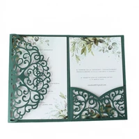 personalized wedding invitations with envelopes and rsvp cards dark green floral party invite holder laser cutting 50pcs