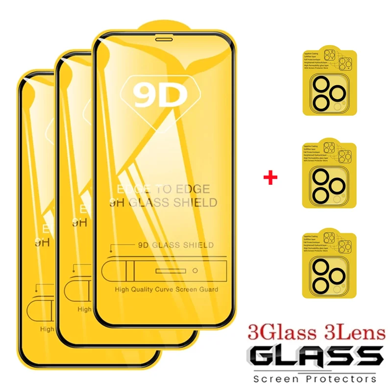 

6-in-1 9D Full Cover Tempered Glass for iPhone 11 12 13 Pro Max Mini Screen Protectors for IPhone 13 X XR XS MAX Back Lens Glass