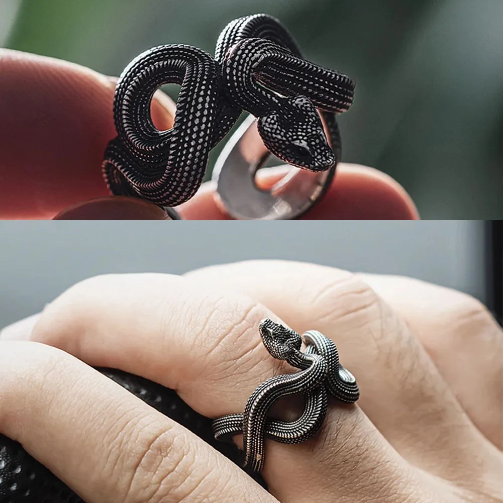 

Snake Ring Vintage Black Color Opening Knuckles Rings For Women Girl Jewelry Punk Hip Hop Couples Winding Bands Accessories