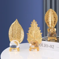 nordic golden ginkgo leaf ornaments iron exquisite home decoration creative metal crafts for living room decor statues statue