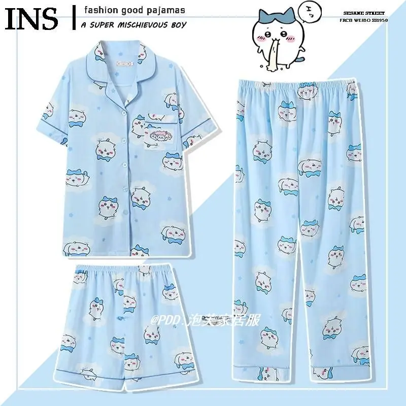 Пижамный комплект Chikawa Ji Ikawa женский из трех предметов хлопковые шорты с коротким