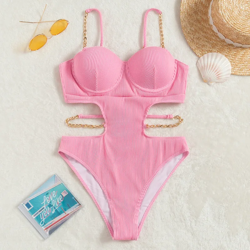

Summer Sexy Pink One Piece Swimsuits Closed Female Swimwear Push Up Body Women's Swim Wear Bathing Suits Beach Pool Bather 2023