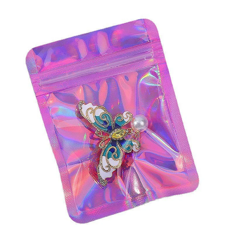 

100pc Iridescent Zip Lock Bags Pouches Cosmetic Plastic Laser Holographic Makeup Storage Bag Hologram Zipper Bags Gift Packaging