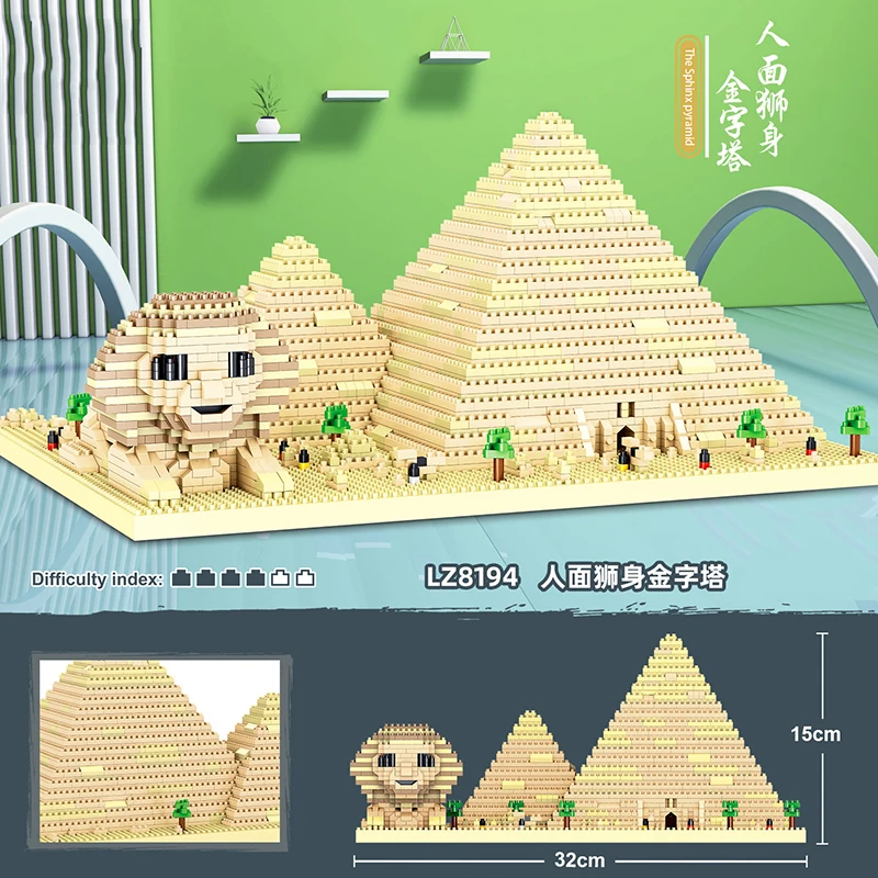 

Mini Building Blocks Egyptian Sphinx Pyramid 3D Model Decorative Brick Diy City Famous Attractions Assembled Children's Toy Gift