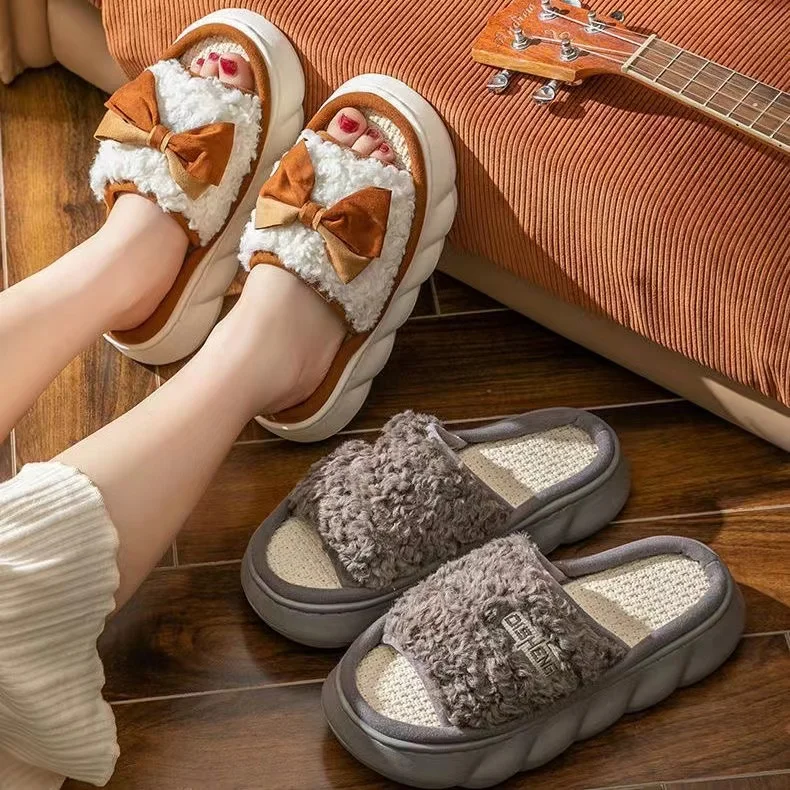 

Women Thick-soled Linen Indoor Home Slippers Men Four Seasons Feeling of Stepping on Shit Cotton Thick Bottom Slippers