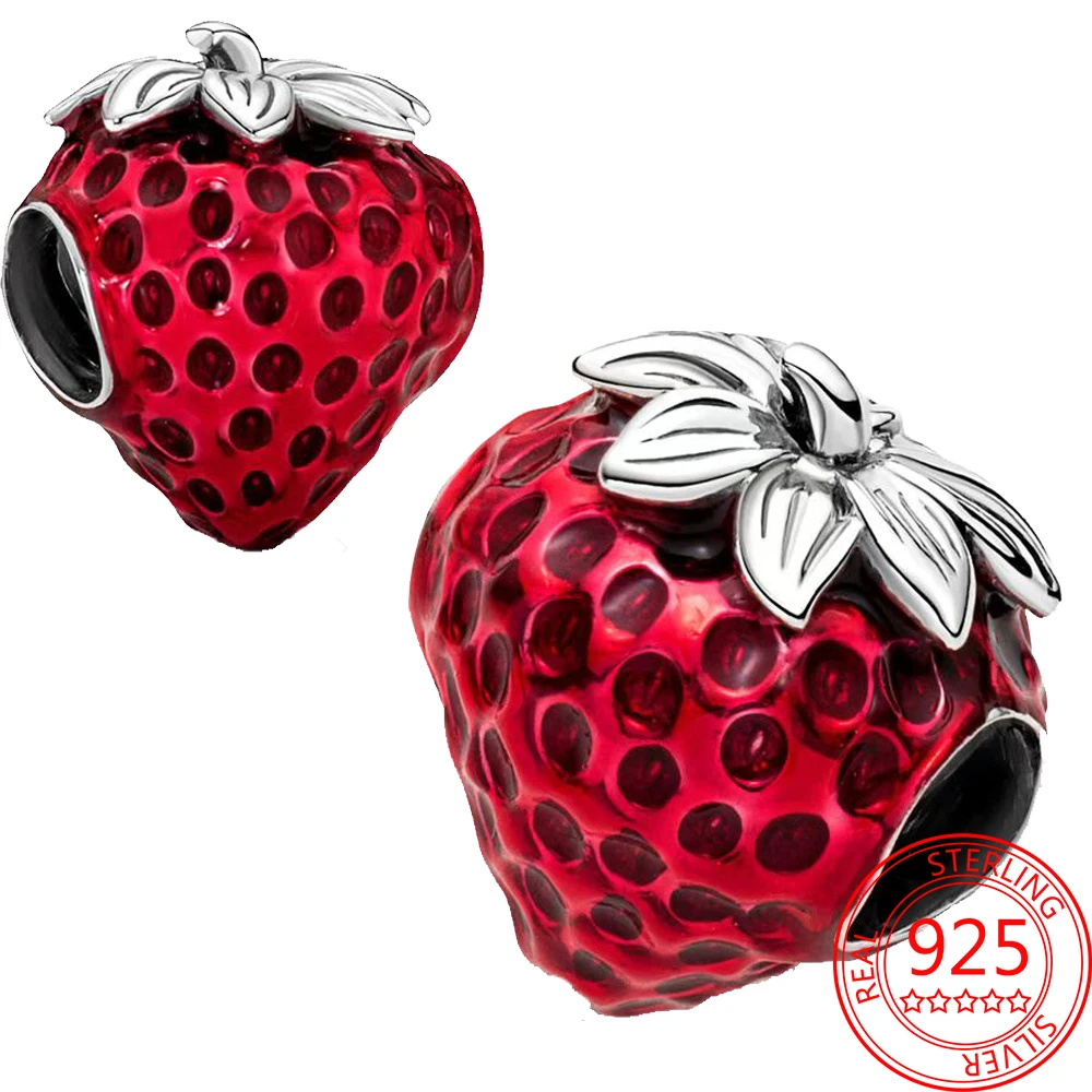 

2022 New 925 Sterling Silver Seed Strawberry Charms Fits Pandora Moment Bracelet And Necklace DIY Girl Jewelry Gift Making