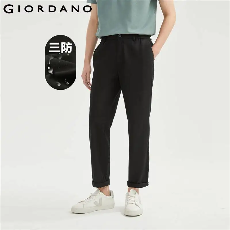 

GIORDANO Men Pants High-Tech 3 Protections Easy Care Chinos Half Elastic Waist Ankle Length Simple Fashion Casual Pants 18123001