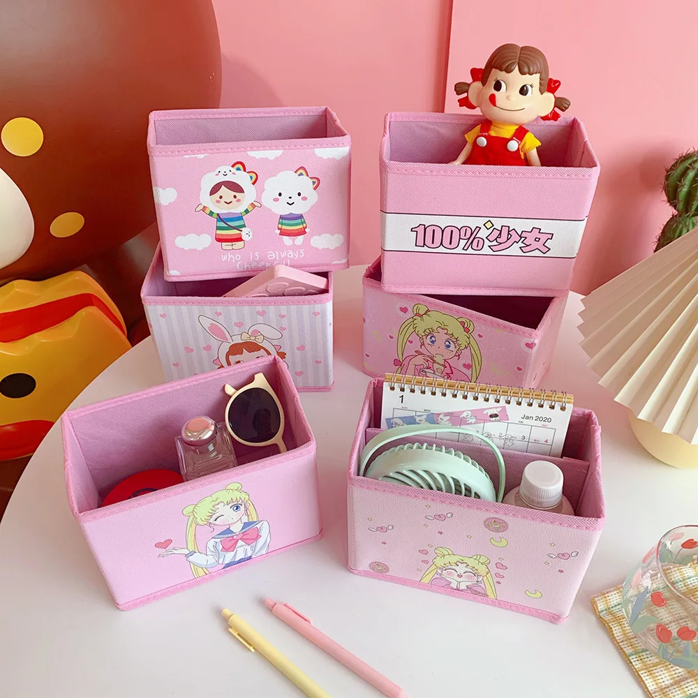 

Non-Woven Pu Japanese Style Desktop Storage Box Girl Heart Desktop Organizer Storage Box Cute Jewelry Box Storage Baskets