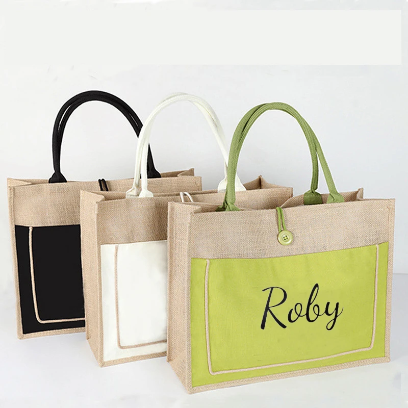 

High Capacity Cotton Hemp Bag Customizable Logo Cotton And Linen Tote Bag Personalized Custom Name Linen Composite Beach Bag