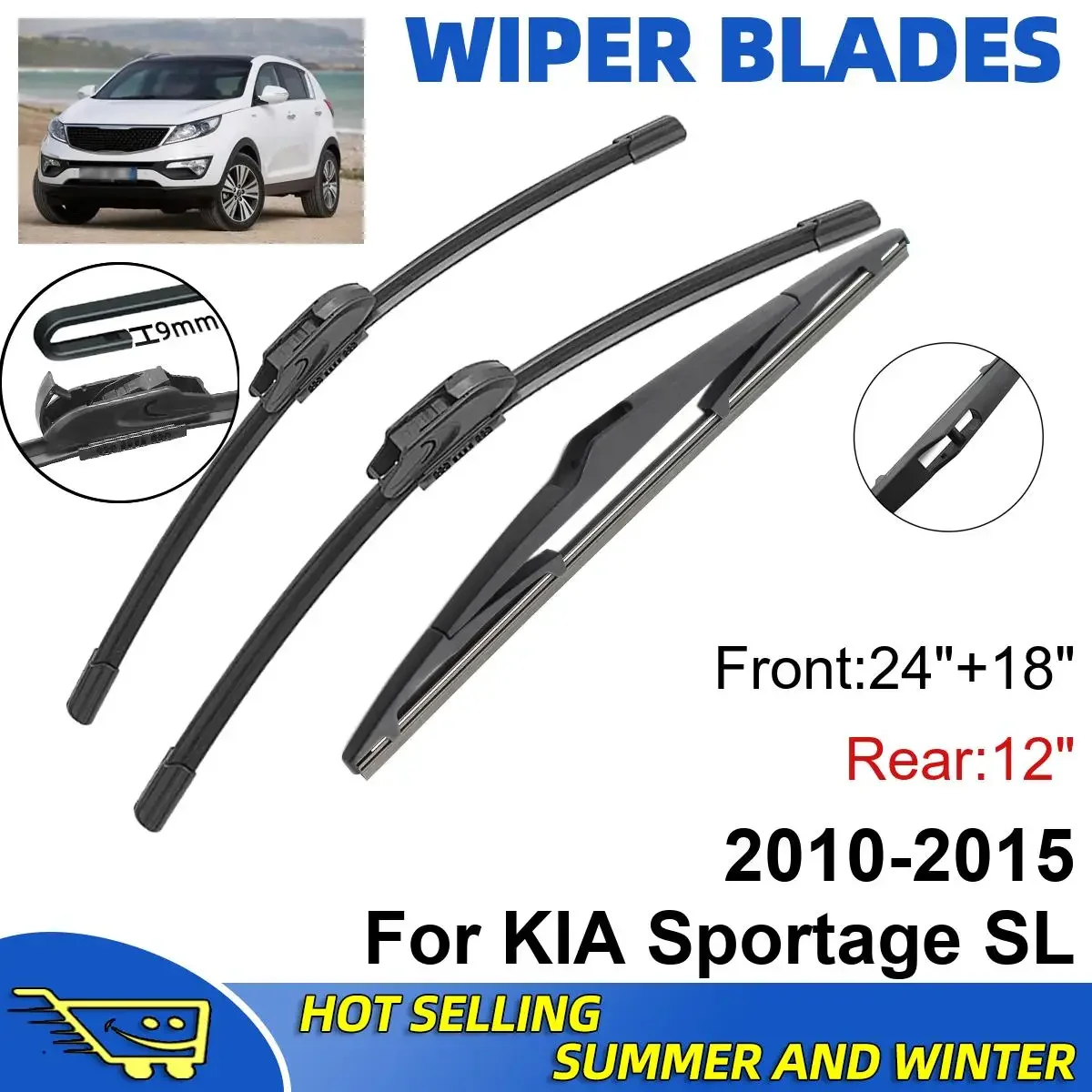 3 шт. для KIA Sportage SL 2010-2015 24 &quot+ 18&quot + 12 &quotпередние и задние щетки стеклоочистителя
