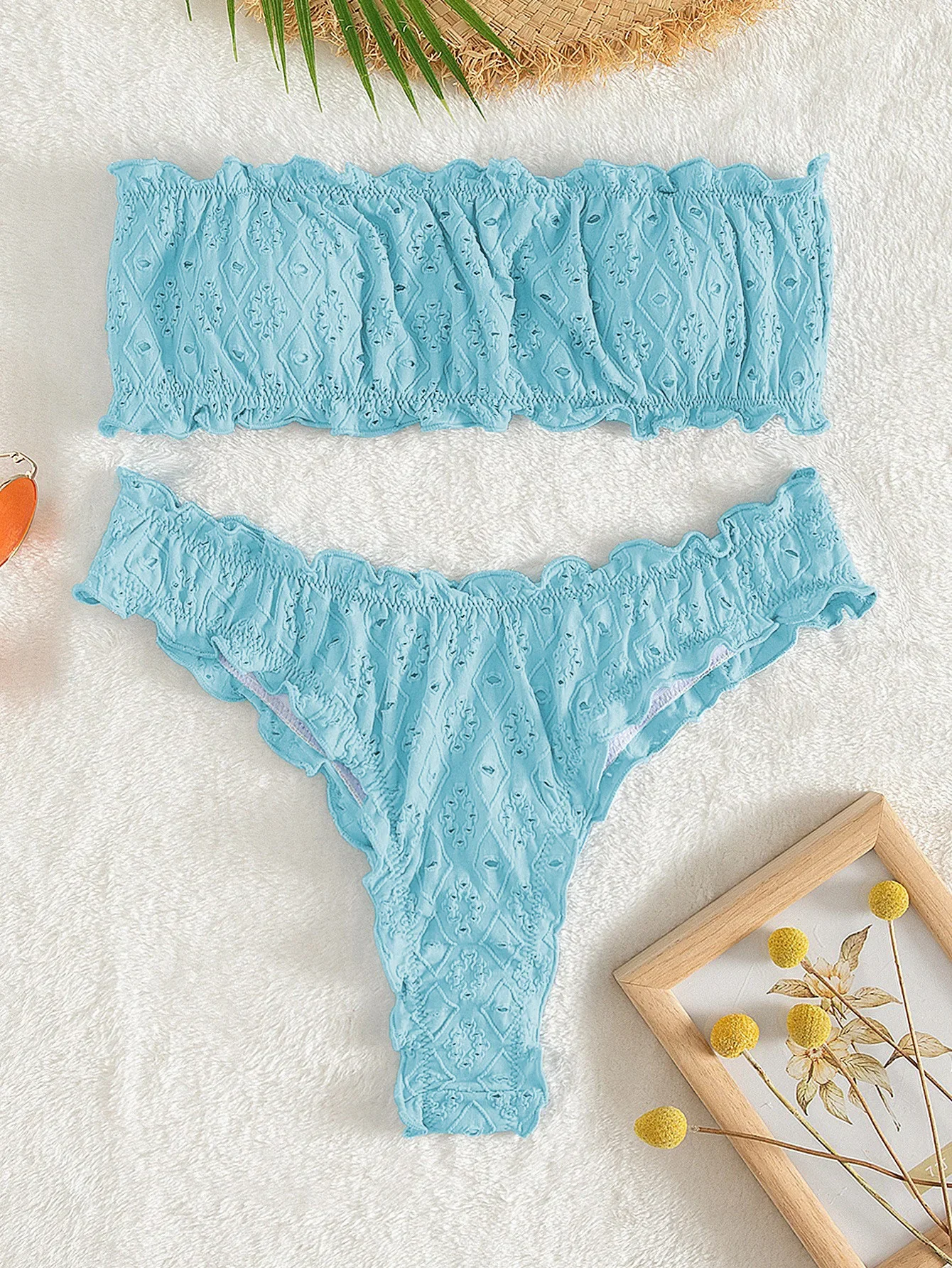 Schiffy салат с отделкой бандо бикини 2024 женский бразильский купальник сексуальный