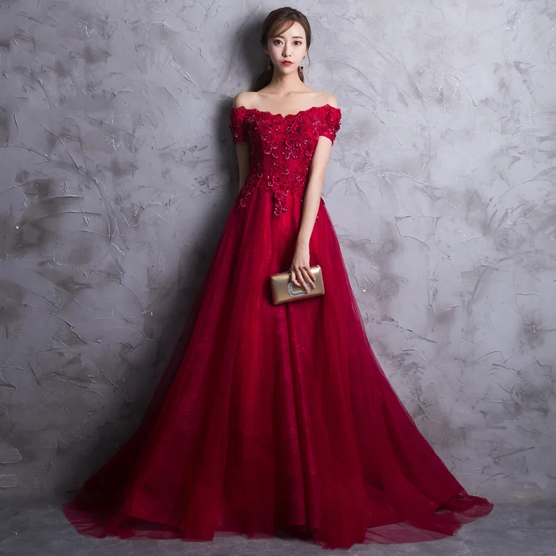 

Toast Red 2022 New Summer Wedding Banquet Bride Evening Dress Elegant Engagement Long One Shoulder Wedding Dress