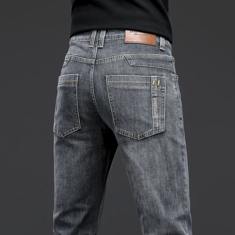 

Джинсы мужские классические, Стрейчевые брюки из денима, классический стиль, серого и синего цвета, весна 2023