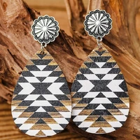aztec pu printed earrings vintage metal earrings fashion exaggerated earrings