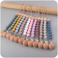 new pacifier clips chain silicone beads bpa free wooden dummy clip holder soother chains baby teething toys chew gifts