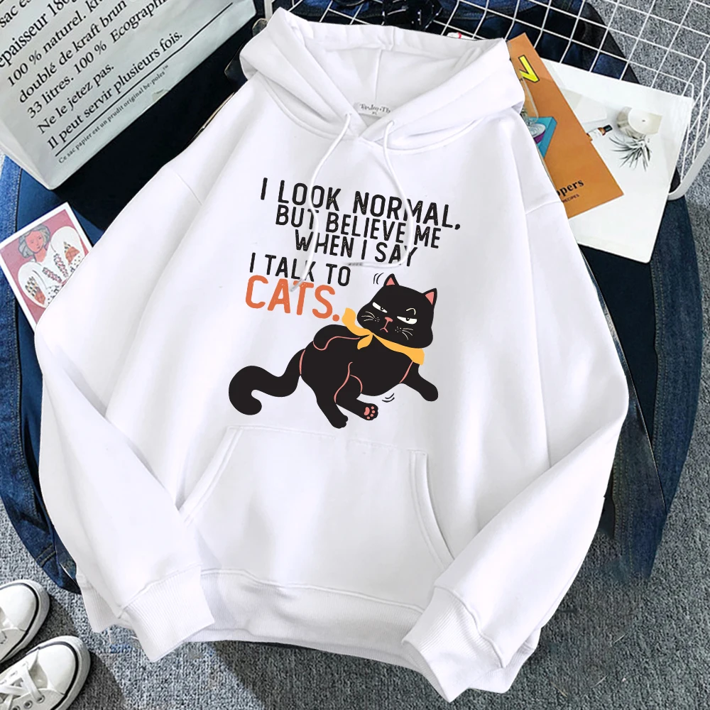Cute Black Cat Printing Man Hoodies Comfortable Fleece Warm Pocket Sweatshirts Casual Loose Pullovers Men Female Sportswear