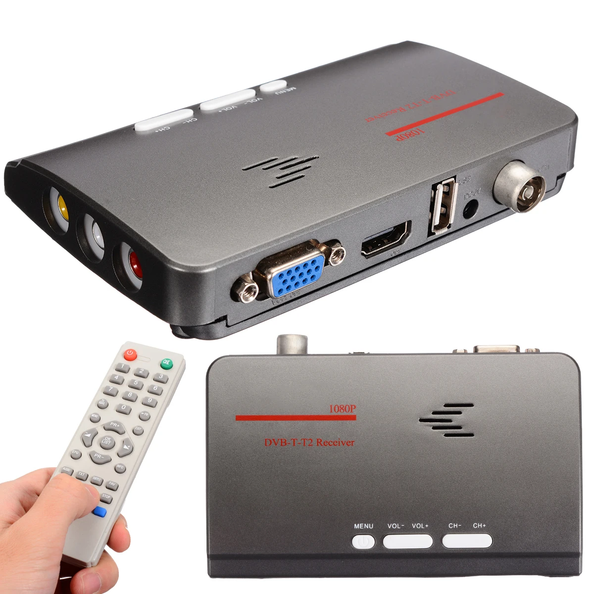 

DVB-T DVB-T2 TV Tuner Receiver T/T2 TV Box VGA AV CVBS 1080P HDMI Digital HD Satellite Receiver for LCD/CRT Monitor