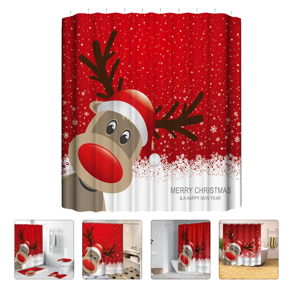 

1pc Xmas Bathroom Tapestry Christmas Reindeer Curtain Holiday Curtain Santa Claus Curtain Xmas Bath Curtain