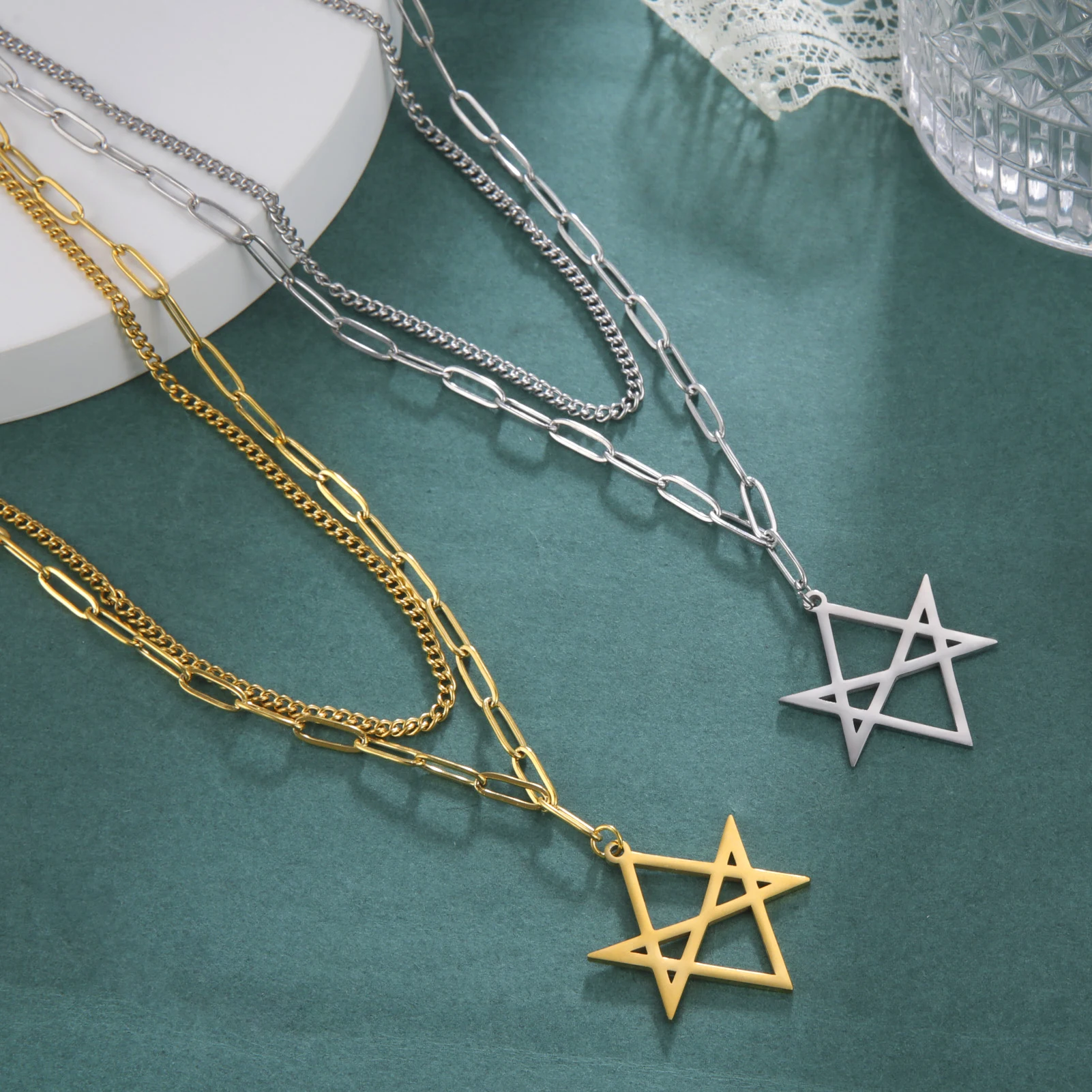 LIKGREAT Thelema Unicursal Hexagram Symbol двухслойное ожерелье винтажный религиозный талисман