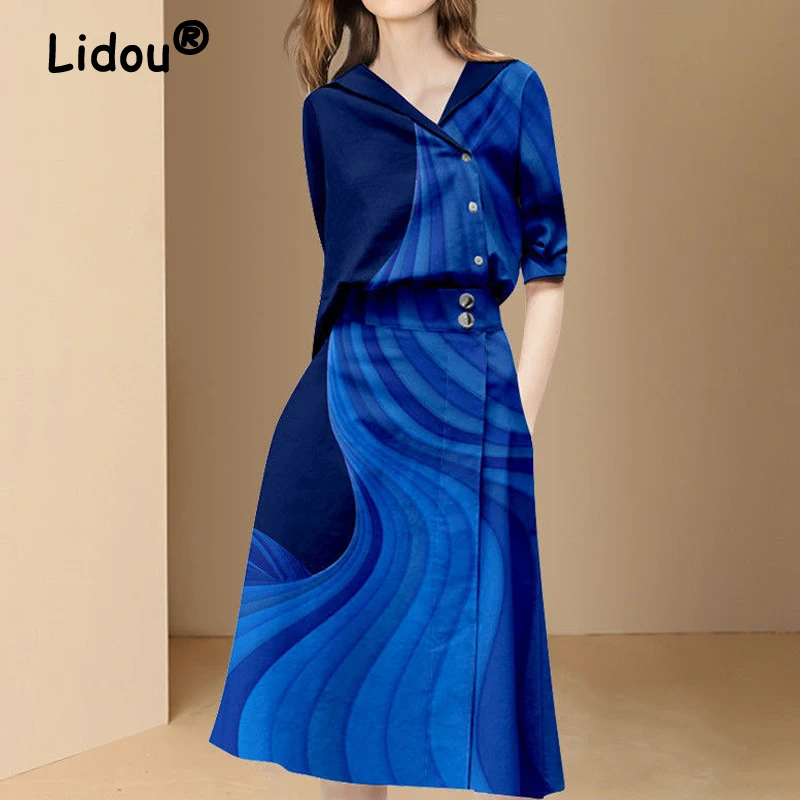 

2022 New Casual Fashion Office Lady Elegant Temperament Vintage Printed Women's Summer Skirt OL Two-piece Suit Streetwear Female