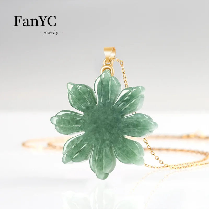 Кулон в виде подсолнуха из яндеита серебра 925 пробы с инкрустированными камнями