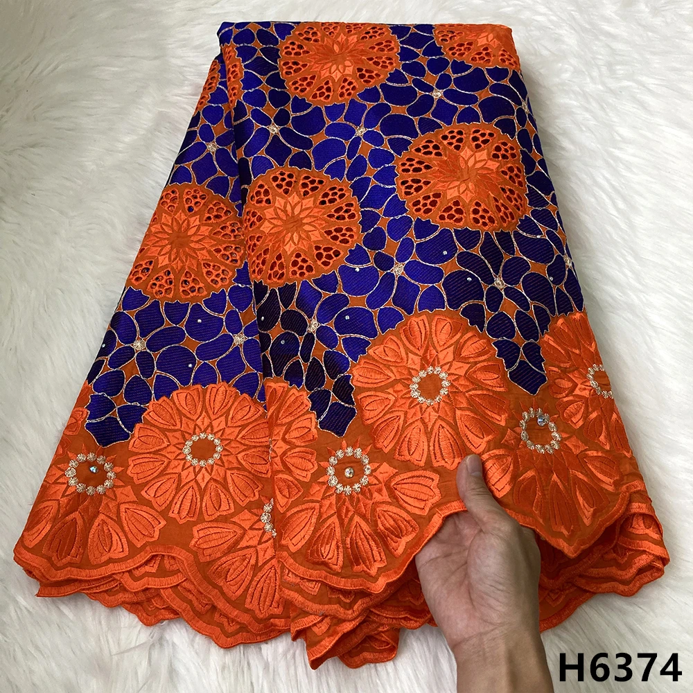 Orange Swiss Lace Fabric With Stones Dubai High Quality Cotton Lace Fabric In Switzerland Nigeria Swiss Voile Dry Lace HJ6374