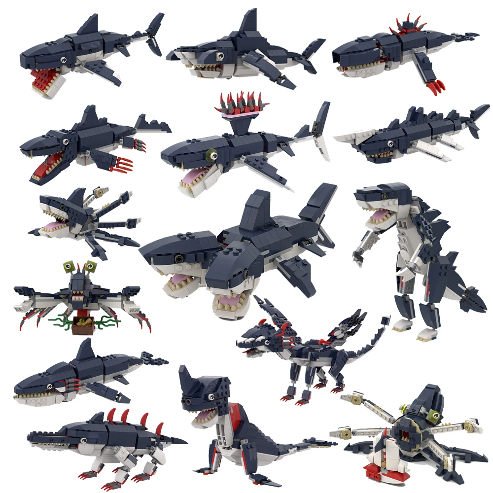 Морской организм акула строительный блок MOC Seaworld Abyssal монстр подводный мир