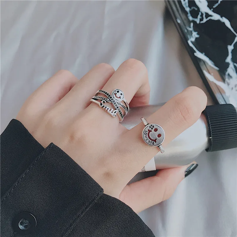 

FMILY Minimalist Smile Face Ring S925 Sterling Silver New Fashion Retro Niche Design Hip Hop Punk Jewelry for Girlfriend Gift