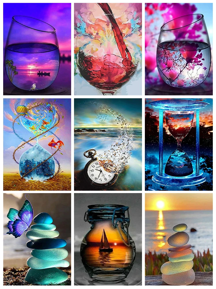 

Scenery 5D Diamond Painting Bottle Landscape and Time Diamond Painting Mosaic Full Diamond Embroidery Painting Home Decoration