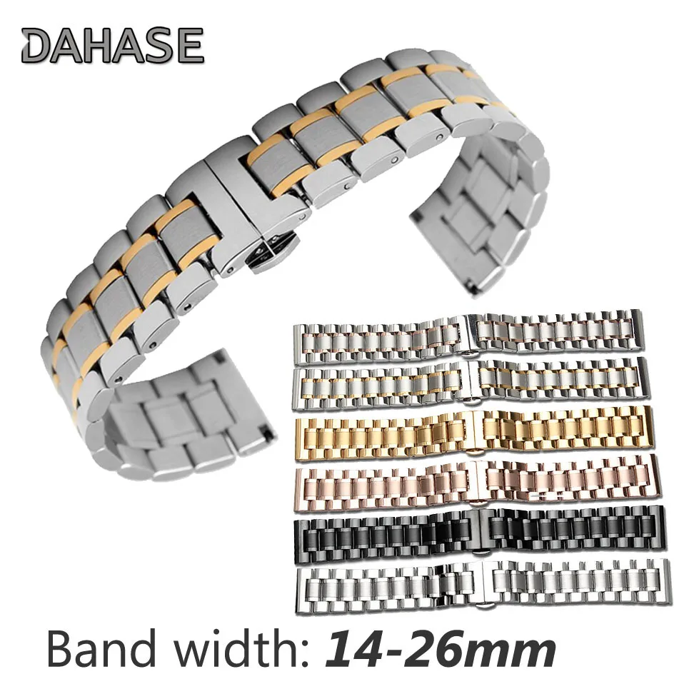 

Watch Strap 12 14 15 16 17 18 19 20 21 22 23 24 25 26mm Stainless Steel Watch Band Butterfly Buckle Replacement Wrist Belt