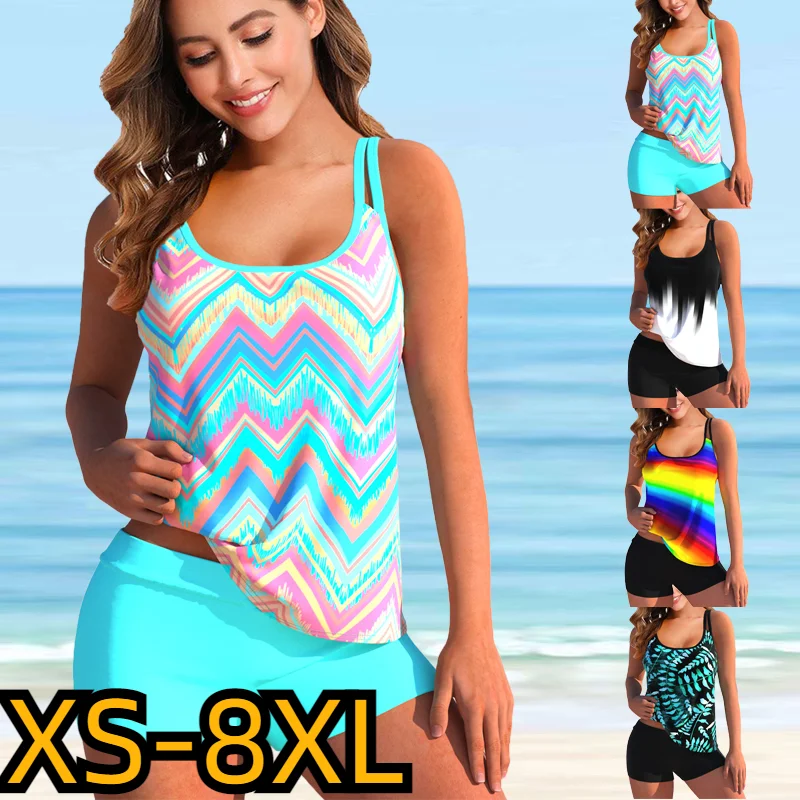 

2023 Женский комплект из двух предметов танкини Летний Новый дизайн купальный костюм с принтом свободный размер пляжная одежда женский моноки Модный Купальник