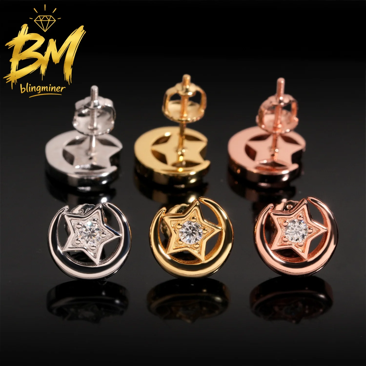 Серьги Blingminer Iced Out Star VVS Moissanite для мужчин и женщин, серебряные серьги-гвоздики S925, ювелирные изделия, прошедшие проверку на алмазном тестере GRA, бесплатная доставка (art.: 3920dbfb16559) - 3920dbfb16559