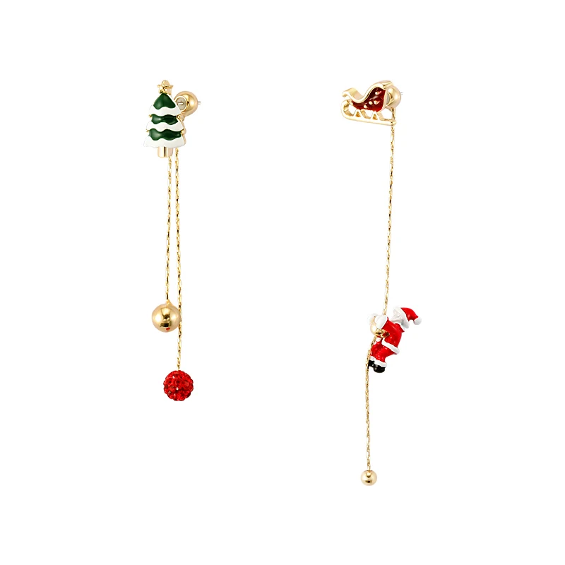 

Long Tassel Christmas Earrings for Women Girls Korean Fashion Star Tree Stud Red Crystal Bead Santa Claus Dangle Jewelry Gifts